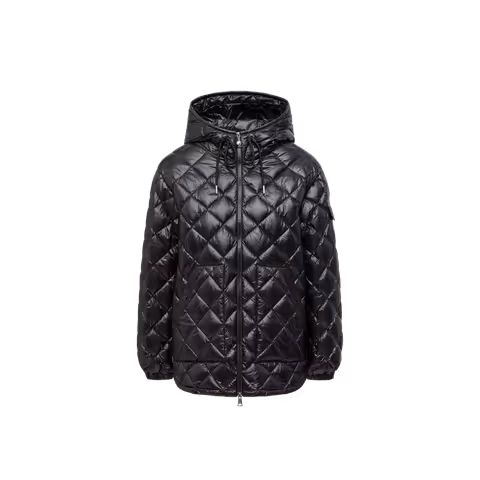 Diamond-Quilted Hooded Short Down Jacket